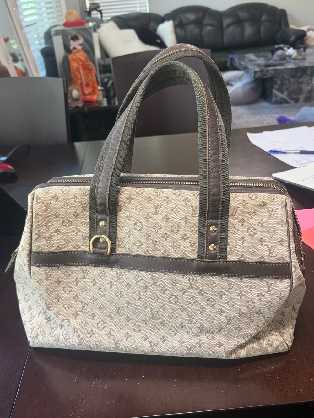 Louis Vuitton Monogram Mini Lin Josephine GM Brown Handbag Authentic
